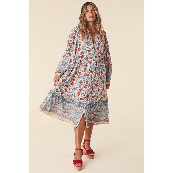 Spell Dresses & Skirts - Spell Multicolor Long Sleeve V-Neck Village Button Down Midi Dress Size Small